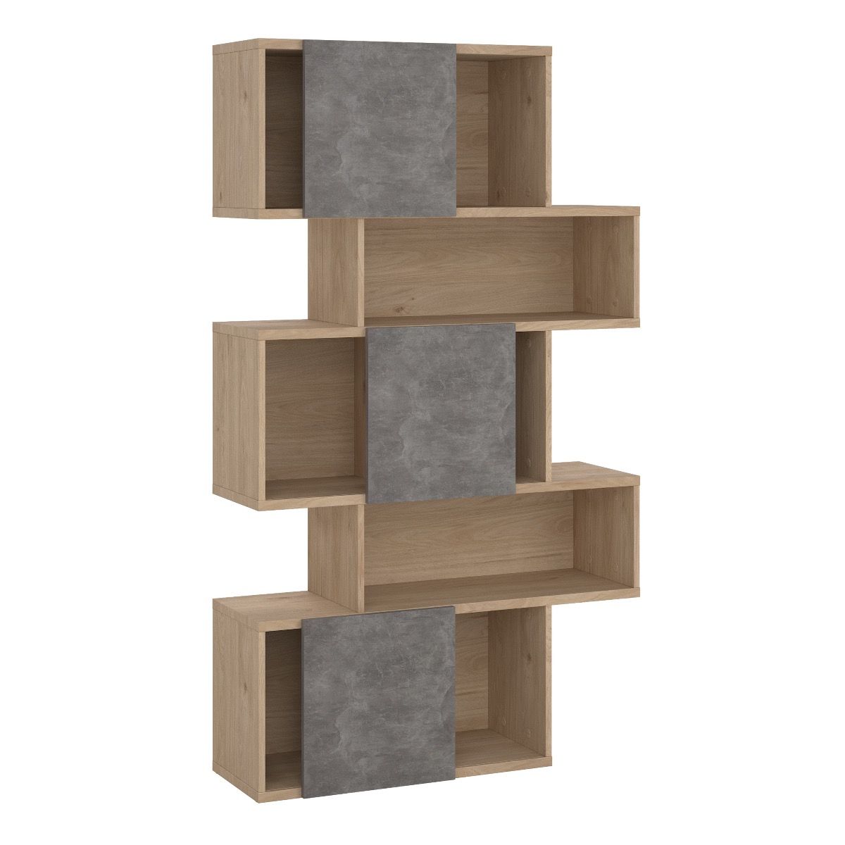 Maze Asymmetrical Bookcase with 3 Doors in Brown and Concrete