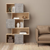 Maze Asymmetrical Bookcase with 3 Doors in Brown and Concrete