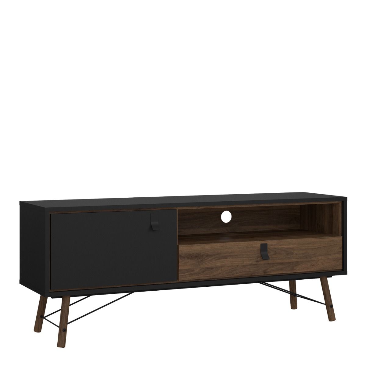 Ry TV Unit with Drawer and Door in Matt Black Walnut