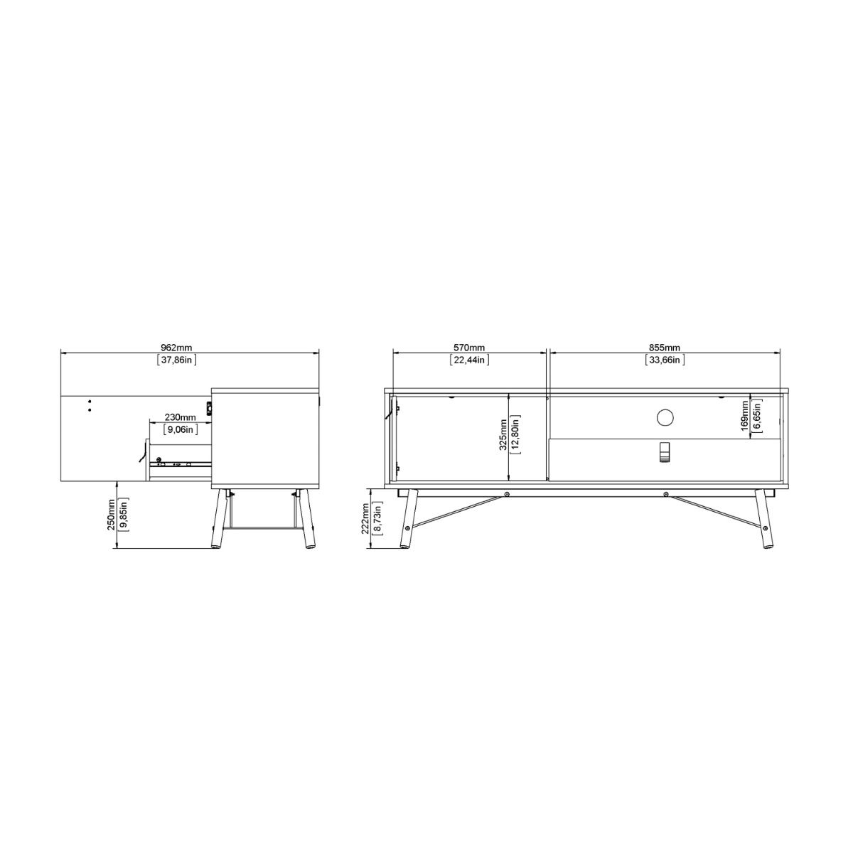 Ry TV Unit with Drawer and Door in Matt Black Walnut