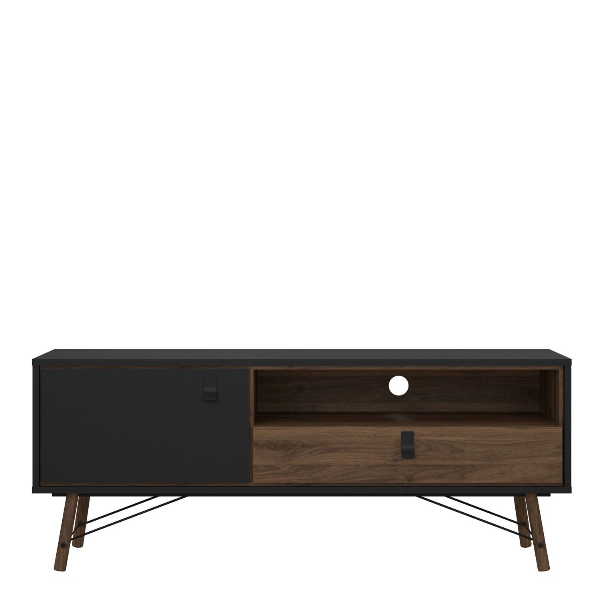 Ry TV Unit with Drawer and Door in Matt Black Walnut