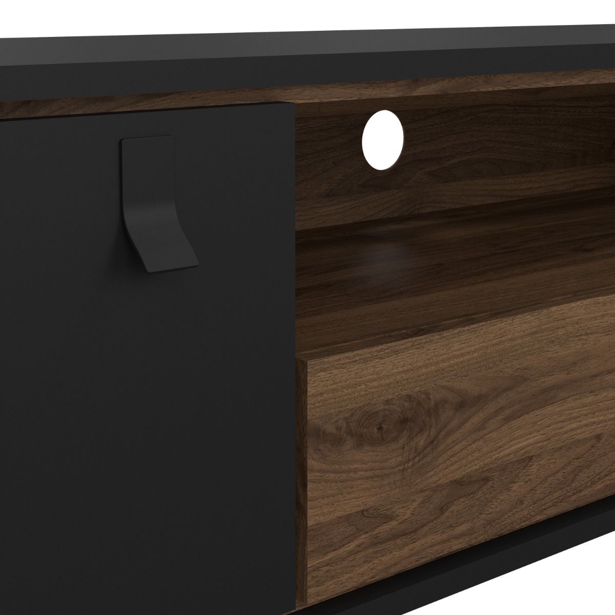 Ry TV Unit with Drawer and Door in Matt Black Walnut