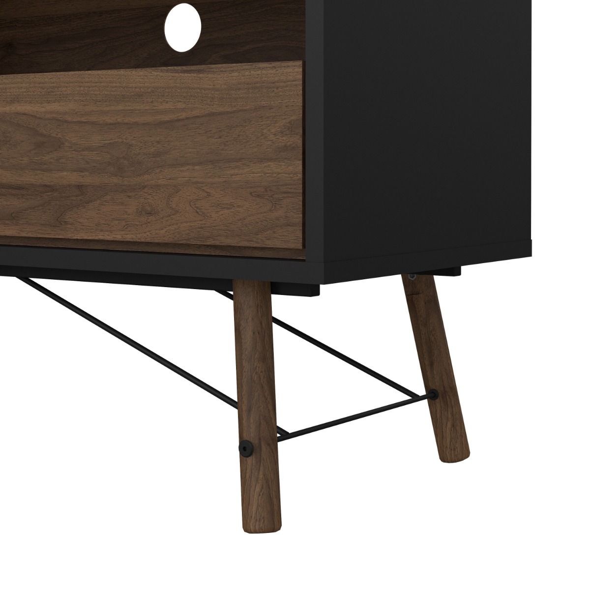 Ry TV Unit with Drawer and Door in Matt Black Walnut