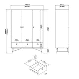 Ry Wardrobe 3 Doors 3 Drawers in Matt Black Walnut