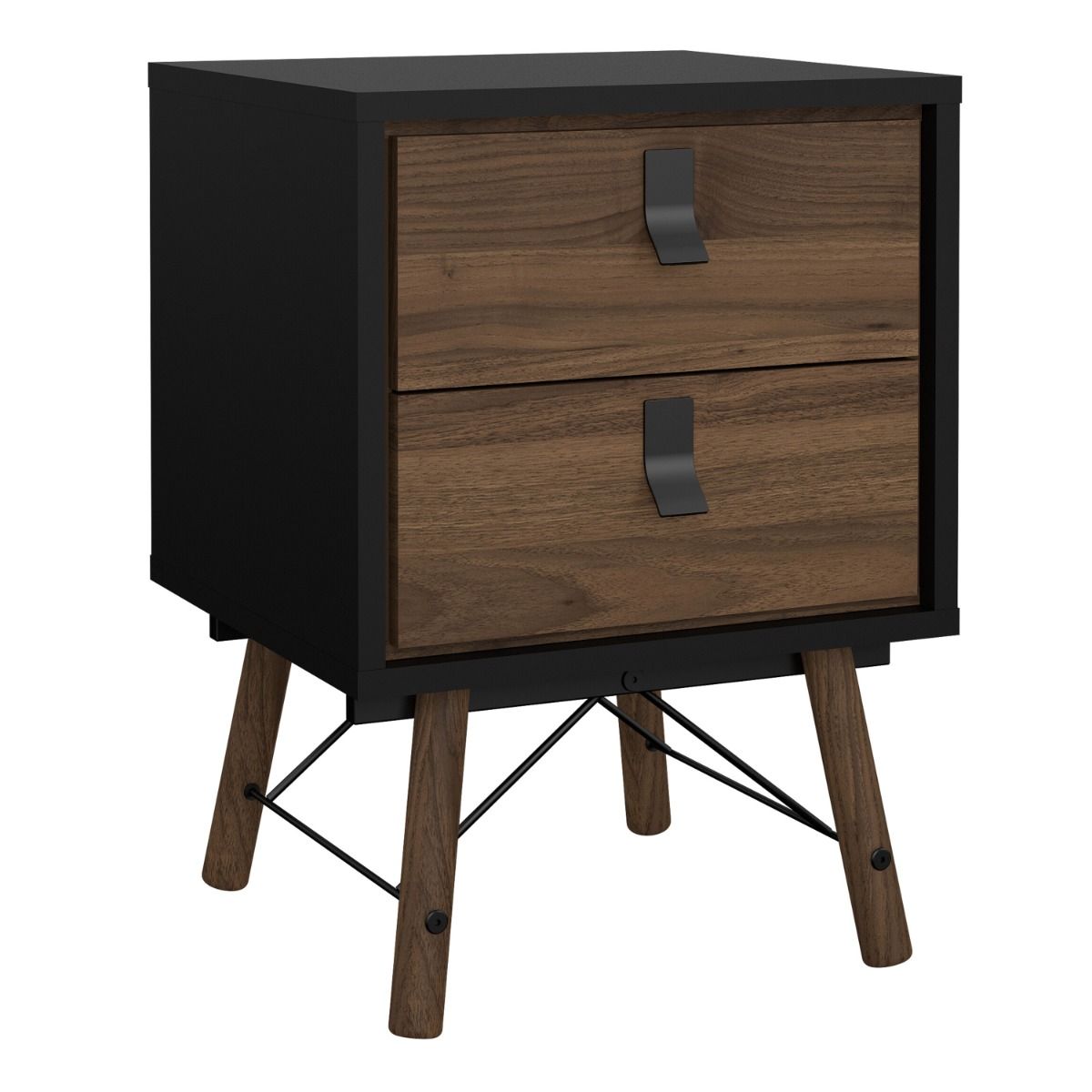 Ry Bedside Cabinet 2 Drawers Matt Black Walnut
