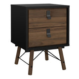 Ry Bedside Cabinet 2 Drawers Matt Black Walnut