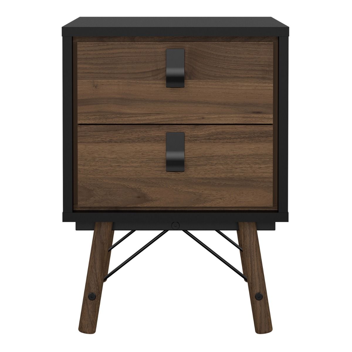 Ry Bedside Cabinet 2 Drawers Matt Black Walnut