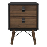 Ry Bedside Cabinet 2 Drawers Matt Black Walnut
