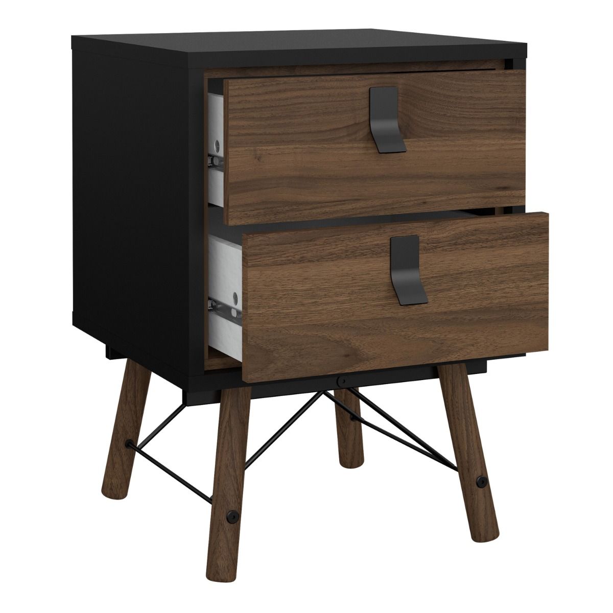 Ry Bedside Cabinet 2 Drawers Matt Black Walnut