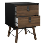 Ry Bedside Cabinet 2 Drawers Matt Black Walnut