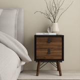 Ry Bedside Cabinet 2 Drawers Matt Black Walnut