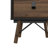 Ry Bedside Cabinet 2 Drawers Matt Black Walnut