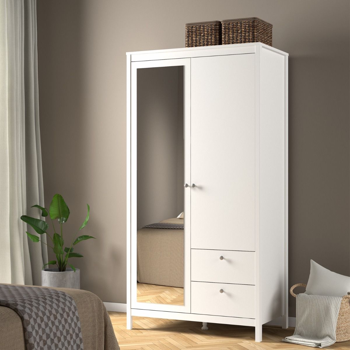 Madrid Wardrobe with 1 Door 1 Mirror Door 2 Drawers