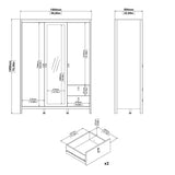 Madrid Wardrobe with 2 Doors 1 Mirror Door 2 Drawers