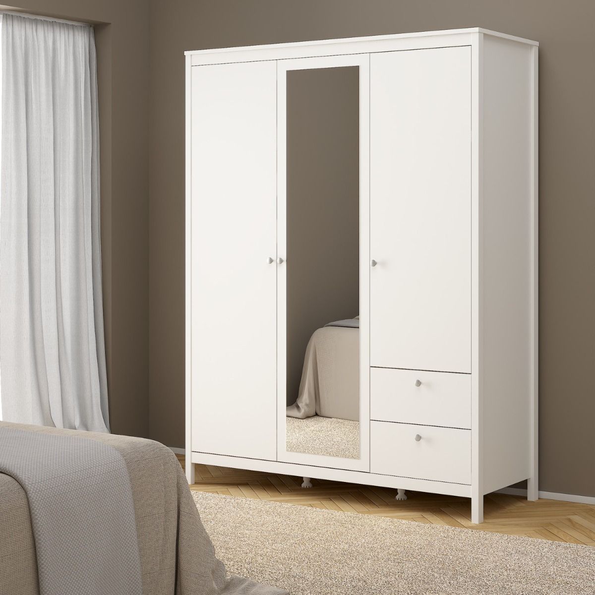 Madrid Wardrobe with 2 Doors 1 Mirror Door 2 Drawers