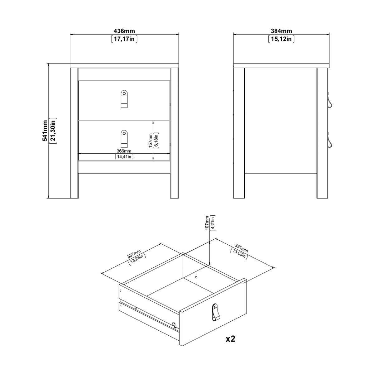 Madrid Bedside Table 2 Drawers