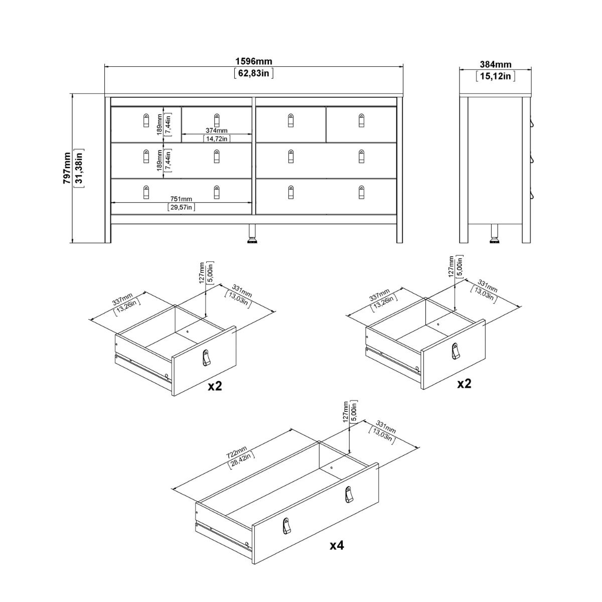Madrid Double Dresser 4+4 Drawers
