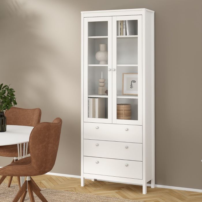 Madrid China Cabinet 2 Glass Doors with 3 Drawers