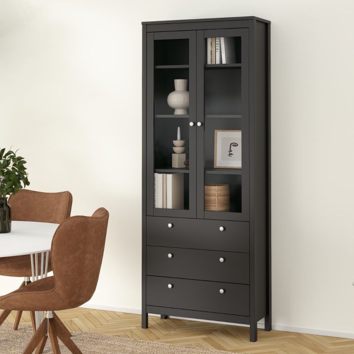 Madrid China Cabinet 2 Glass Doors with 3 Drawers
