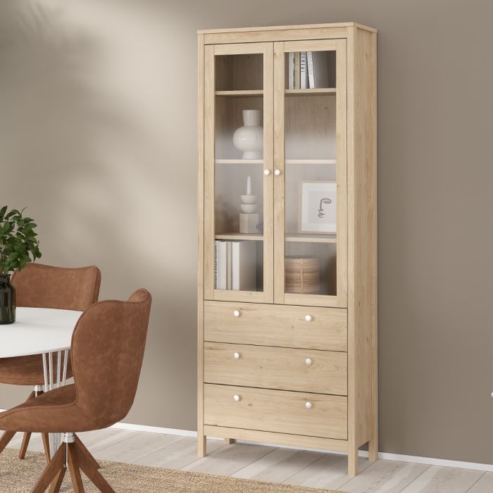 Madrid China Cabinet 2 Glass Doors with 3 Drawers