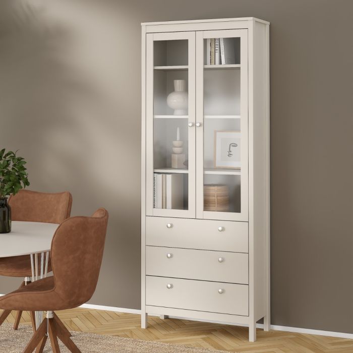 Madrid China Cabinet 2 Glass Doors with 3 Drawers
