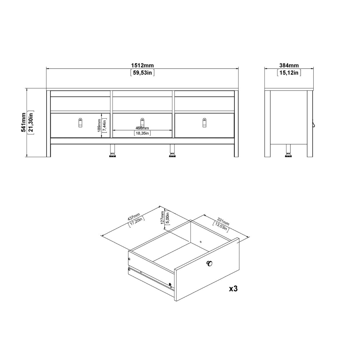Madrid TV Unit 3 Drawers