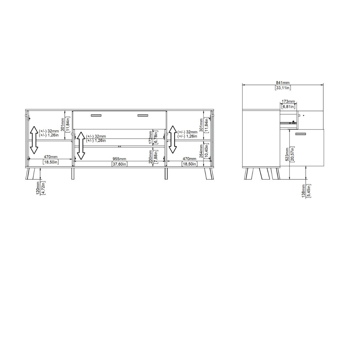 Ikast Sideboard 4 Doors 1 Drawer in Jackson Hickory and White