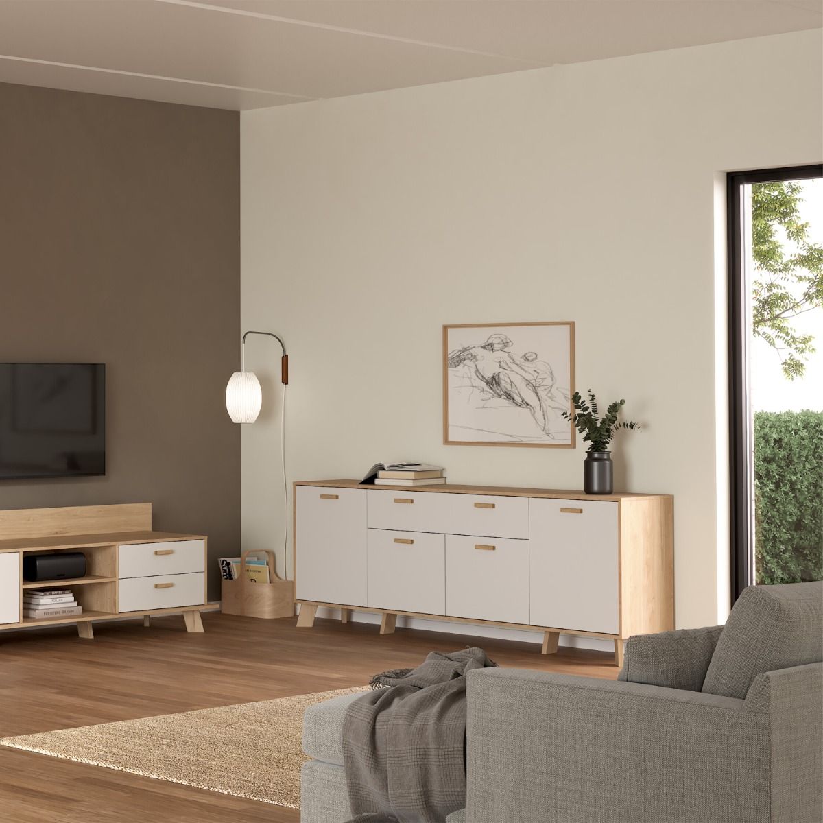 Ikast Sideboard 4 Doors 1 Drawer in Jackson Hickory and White
