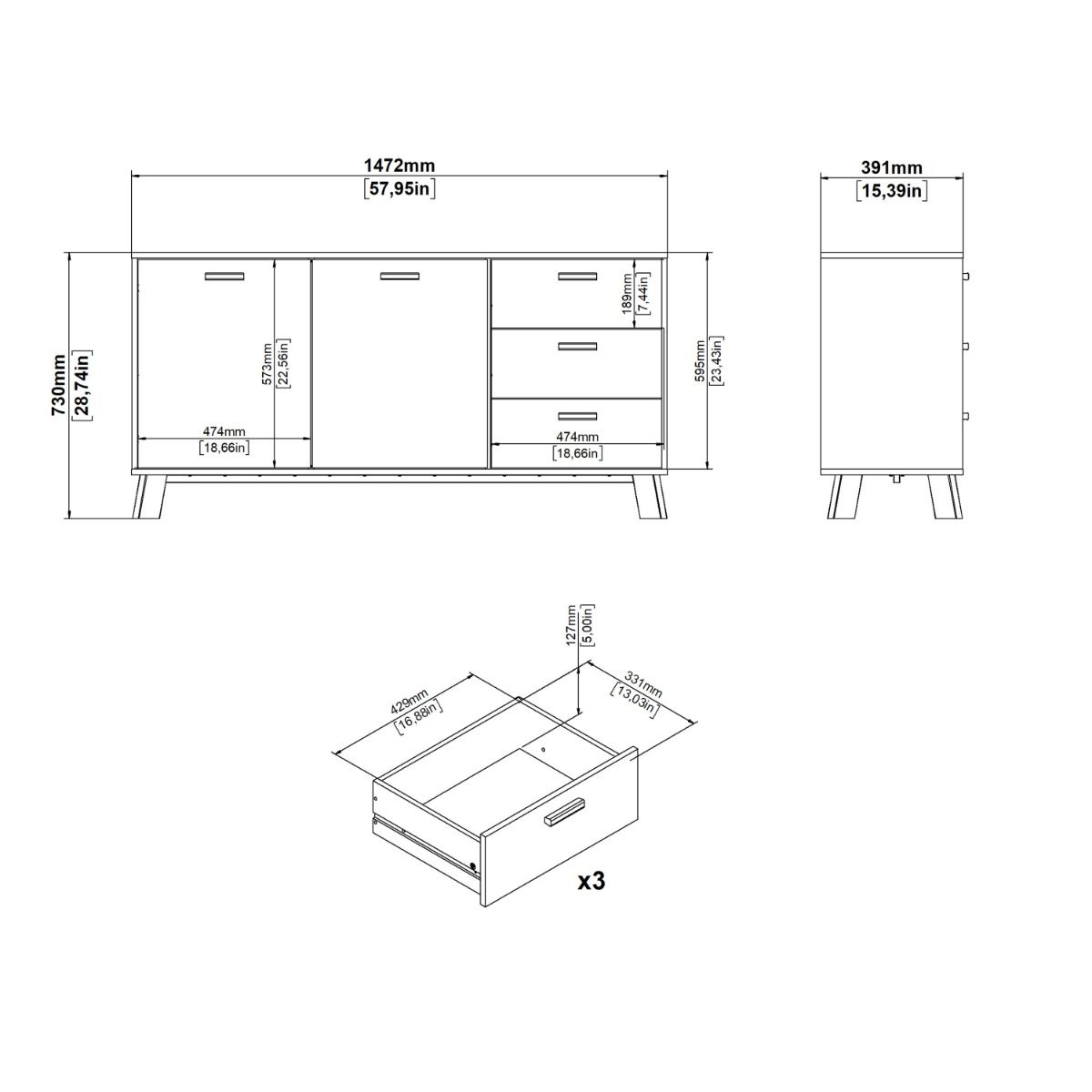 Ikast Sideboard 2 Doors 3 Drawers in Jackson Hickory and White
