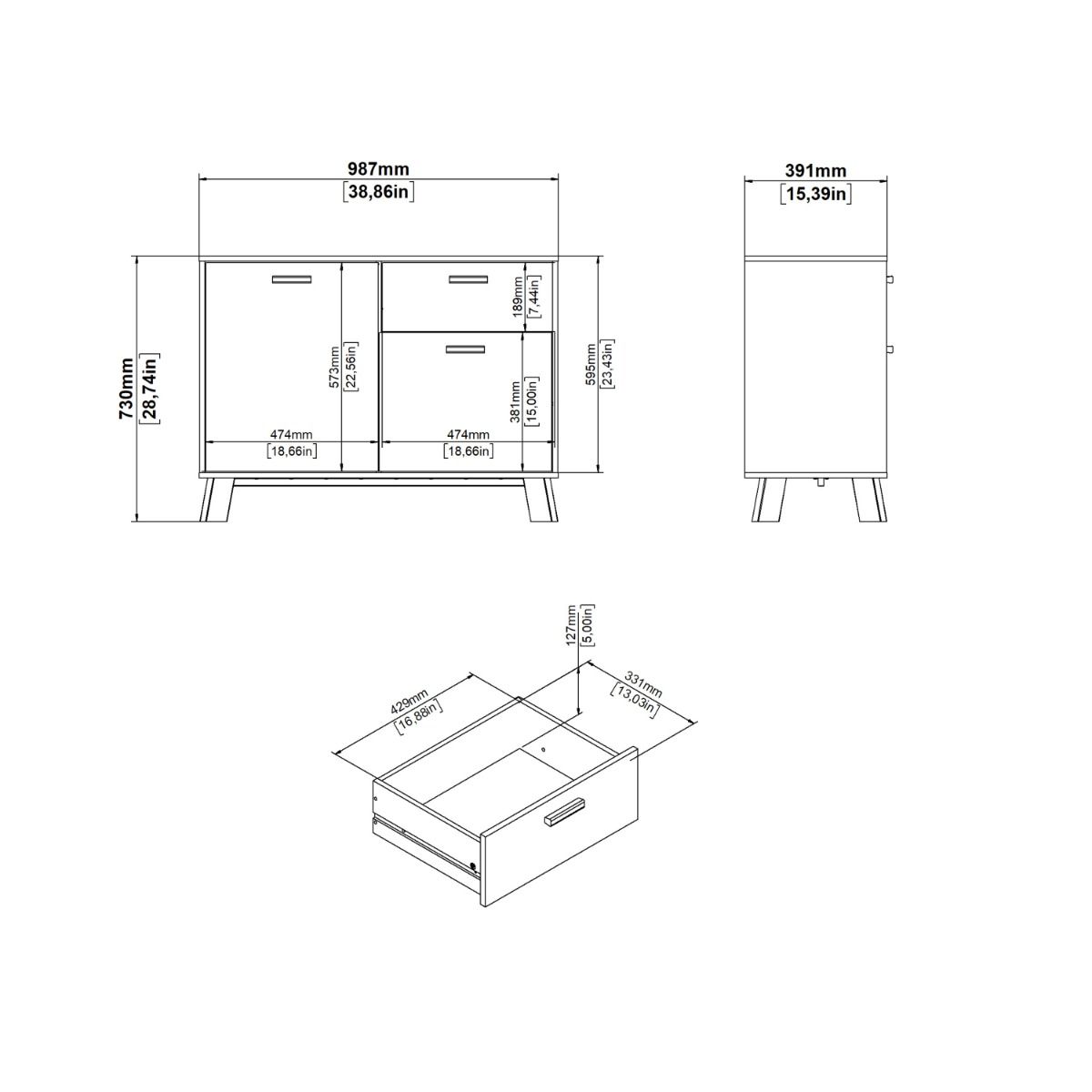 Ikast Sideboard 2 Doors 1 Drawer in Jackson Hickory and White