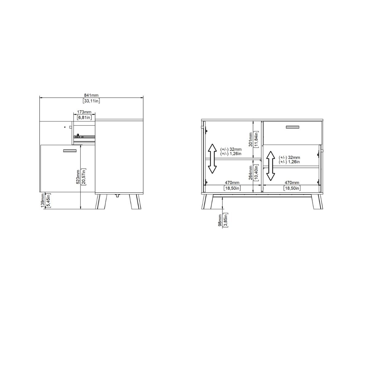 Ikast Sideboard 2 Doors 1 Drawer in Jackson Hickory and White