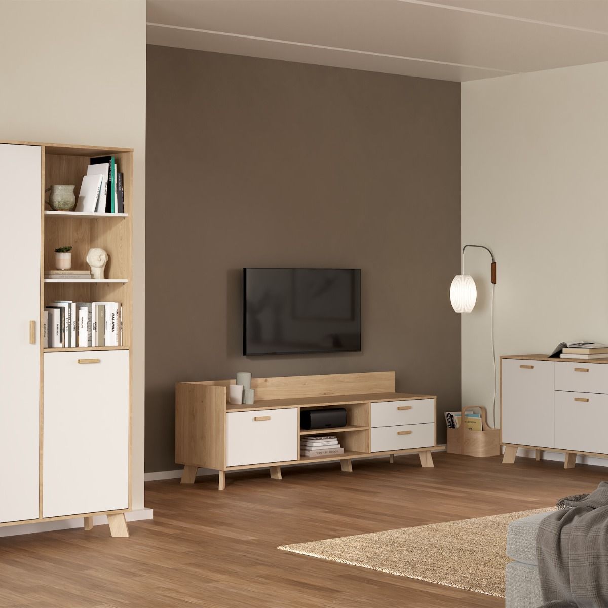 Ikast TV Unit 1 Door 2 Drawers in Jackson Hickory and White