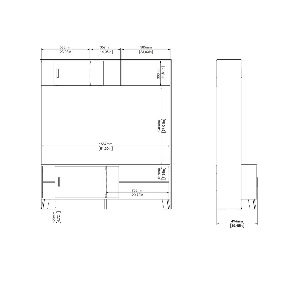 Ikast TV Wall Unit 2 Sliding Doors in Jackson Hickory and White