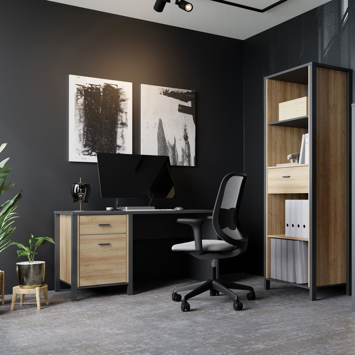 High Rock Desk in Matt Black/Riviera Brown