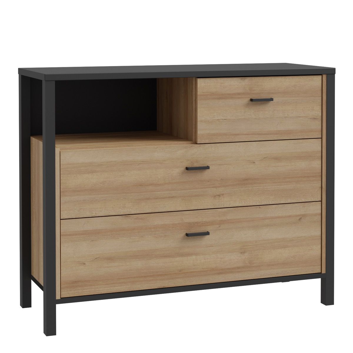 High Rock Chest of 3 Drawers in Matt Black/Riviera Brown