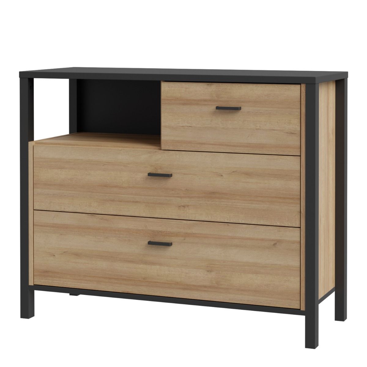 High Rock Chest of 3 Drawers in Matt Black/Riviera Brown