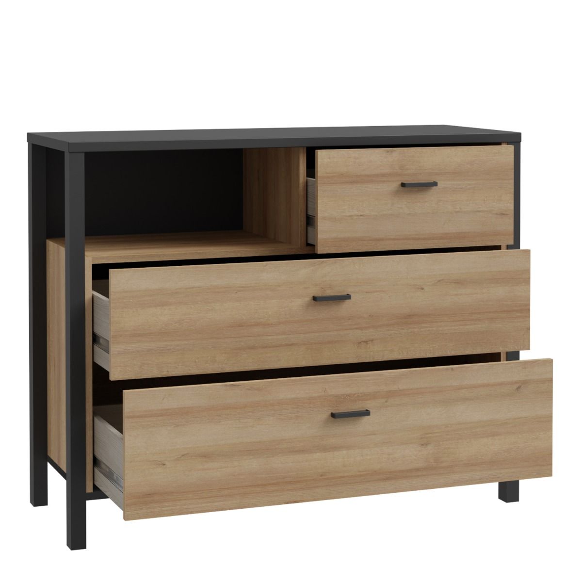 High Rock Chest of 3 Drawers in Matt Black/Riviera Brown