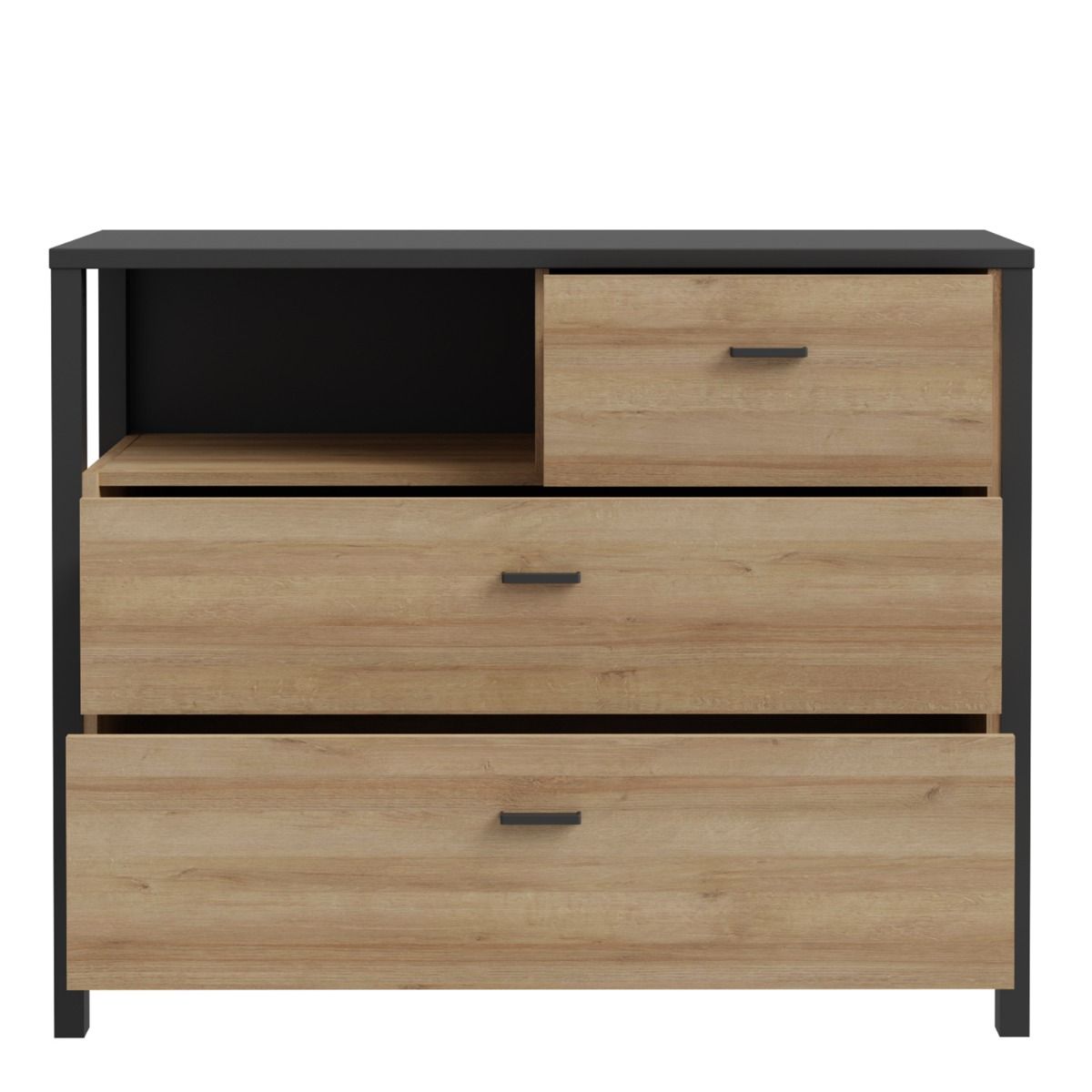 High Rock Chest of 3 Drawers in Matt Black/Riviera Brown