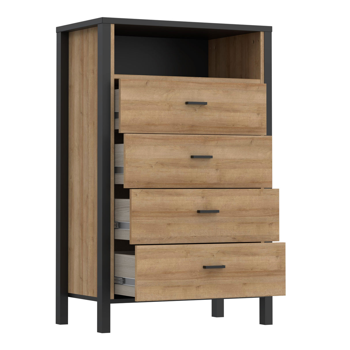 High Rock Chest of 4 Drawers in Matt Black/Riviera Brown