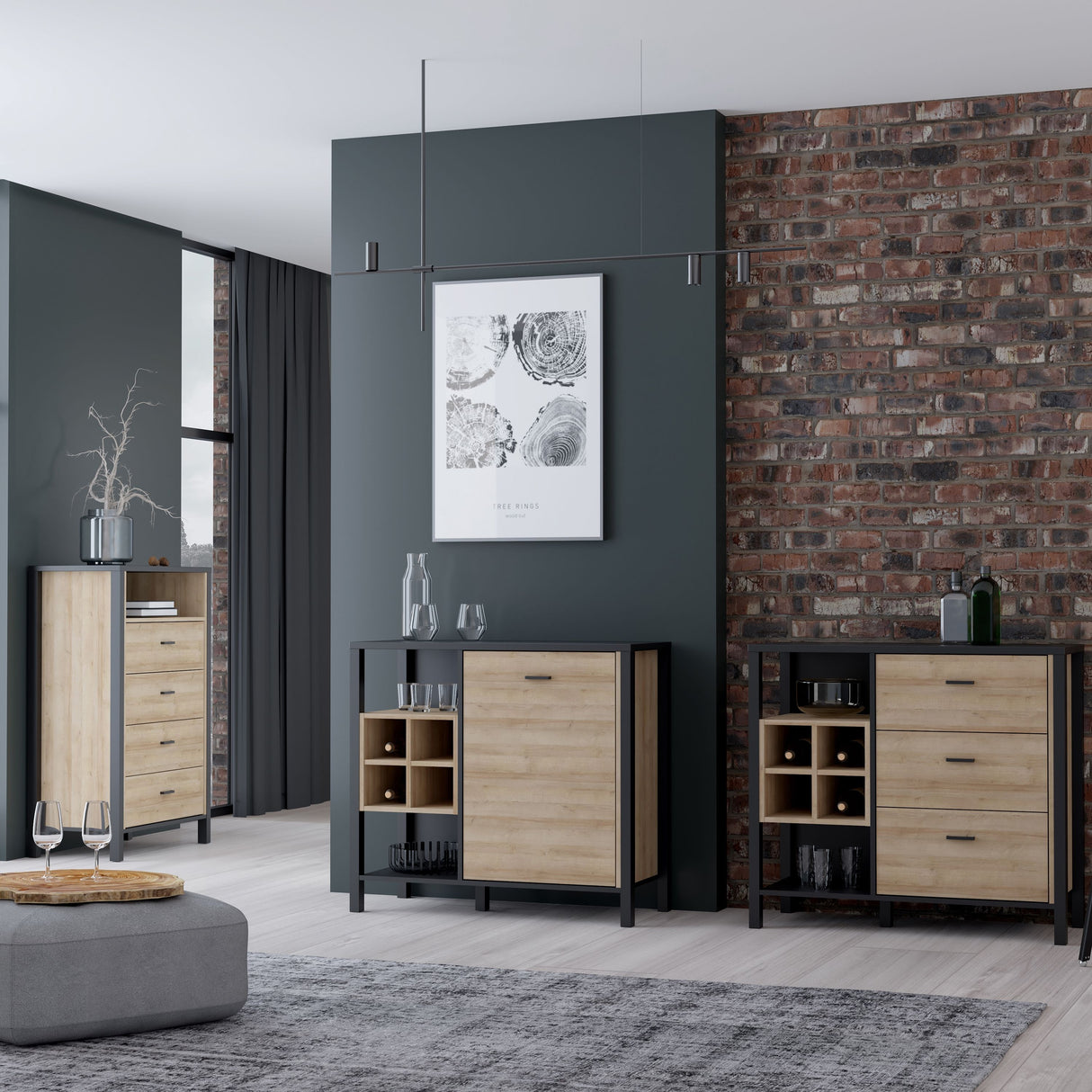 High Rock Chest of 4 Drawers in Matt Black/Riviera Brown