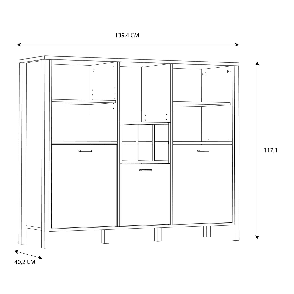 High Rock Wide Shelf Unit in Matt Black/Riviera Brown With 3 Drawers