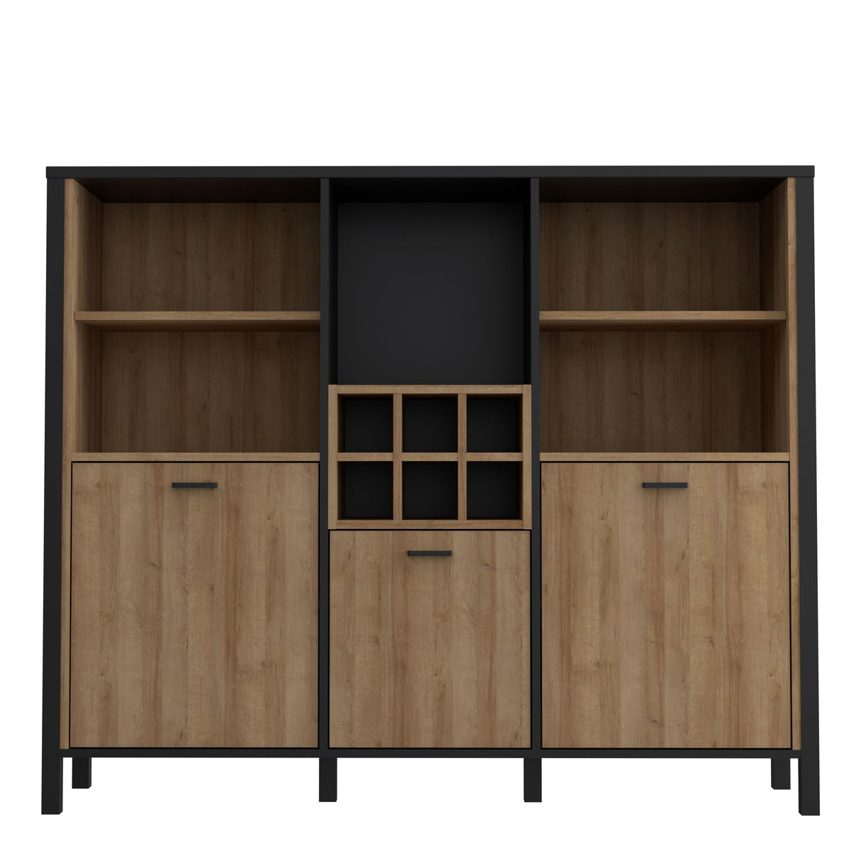 High Rock Wide Shelf Unit in Matt Black/Riviera Brown With 3 Drawers