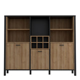 High Rock Wide Shelf Unit in Matt Black/Riviera Brown With 3 Drawers