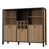 High Rock Wide Shelf Unit in Matt Black/Riviera Brown With 3 Drawers