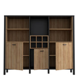 High Rock Wide Shelf Unit in Matt Black/Riviera Brown With 3 Drawers