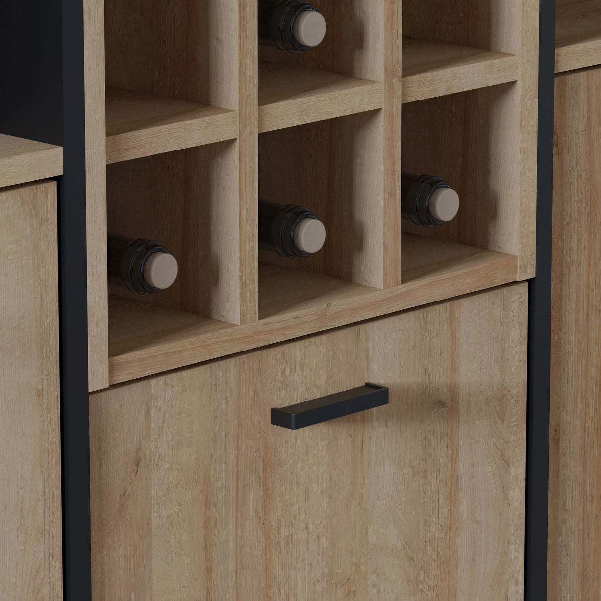High Rock Wide Shelf Unit in Matt Black/Riviera Brown With 3 Drawers