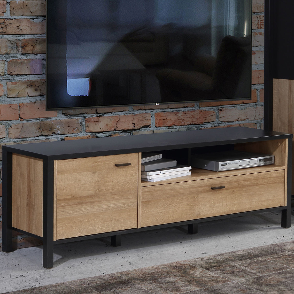 High Rock TV Unit in Matt Black/Riviera Brown