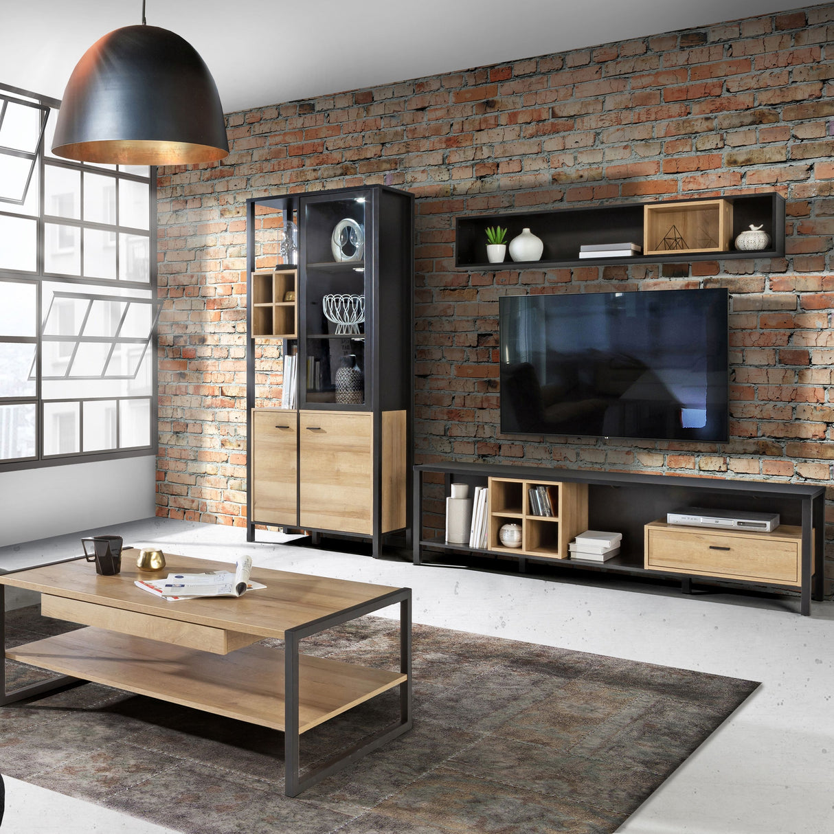 High Rock Wide TV Unit in Matt Black/Riviera Brown
