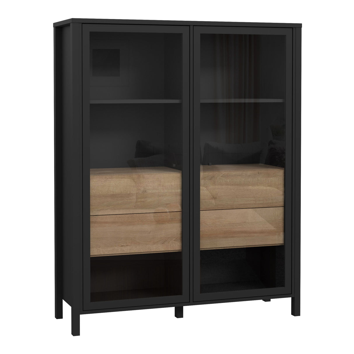 High Rock Extra Wide Display Cabinet in Matt Black/Riviera Brown