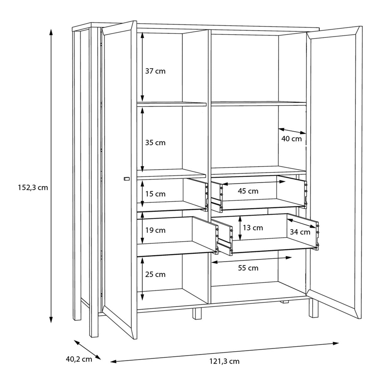 High Rock Extra Wide Display Cabinet in Matt Black/Riviera Brown